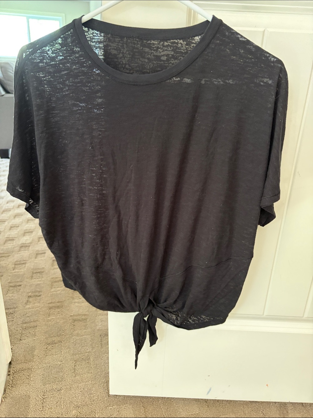lululemon athletica Black Tie-Front Short Sleeve Crop Top